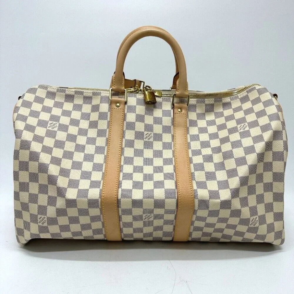 LOUIS VUITTON Damier Azur KeepallBandouliere 45 Duffle Bag Unused